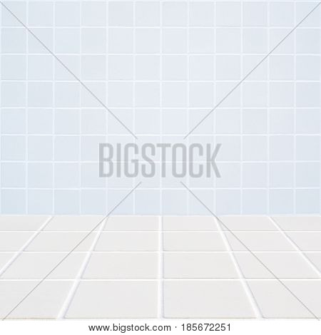 wall and floor made of little and big modern beige ceramic mosaic