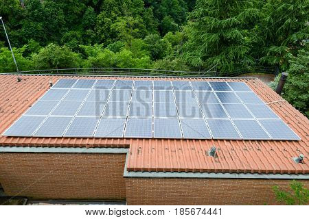 Solar Panel System On House Roof At Mendrisio