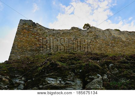 Ruins Of Fortification (bulwark). Medieval Rampart