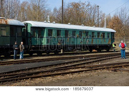 BERLIN - APRIL 21: Vintage carriages. Spring Festival Exhibition in the Rail yard Schoeneweide April 21 2013 in Berlin Germany