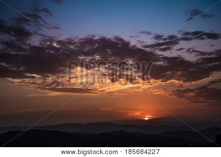 Barcelona Spain Sunset Landscape from Mountain Tibidado