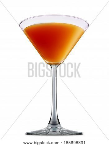 fresh fruit alcohol cocktail or mocktail mimosa in martini glass with orange beverage isolated on white background