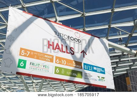 Sign At Tuttofood 2017 In Milan, Italy