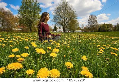 Concept for tranquility. Meditating in the nature.