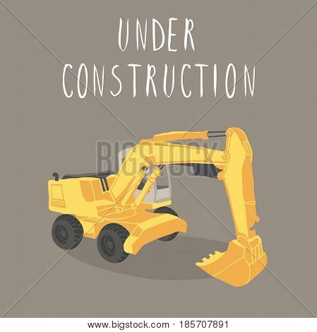 Excavator vector. Under construction Cartoon car. Road work
