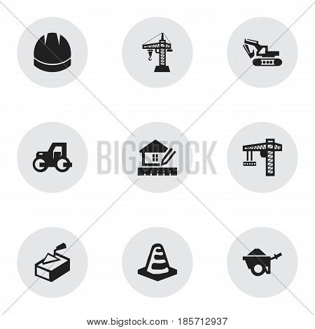 Set Of 9 Editable Structure Icons. Includes Symbols Such As Notice Object, Elevator, Trolley And More. Can Be Used For Web, Mobile, UI And Infographic Design.