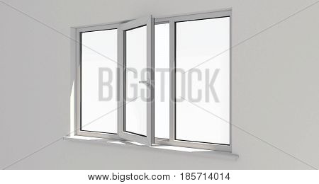 Window. Wall.White wall . Aluminum window. White window. Pvc window. 3d. 