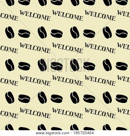 Seamless Pattern Hand Drawn Lettering Welcome And Coffee Beans
