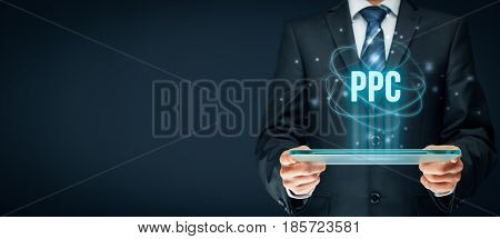 PPC (pay per click, cost per click) method concept - internet advertising model, e-commerce, micropayment.