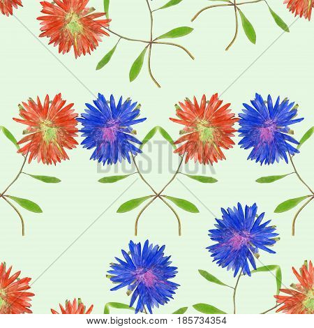 Aster Michaelmas daisy. Texture of flowers. Seamless pattern for continuous replicate. Floral background photo collage for production of textile cotton fabric. For use in wallpaper covers.