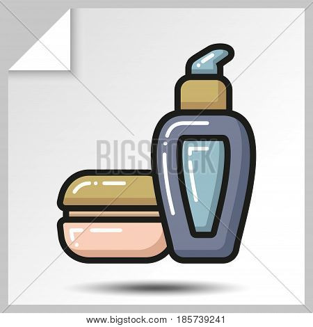 Beauty cosmetic tubes bottles jars icons. Vector Isolated flat colorful illustration.