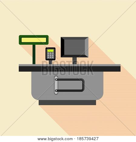 Cash supermarket desk icon. Flat illustration of cash supermarket desk vector icon for web