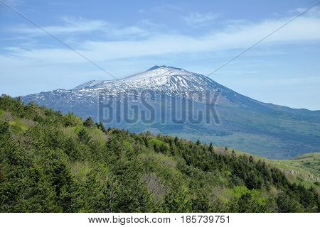 snowy Etna Volcano from Nebrodi Park, Sicily