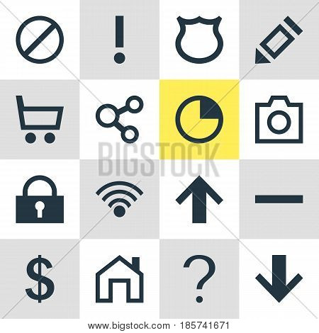 Vector Illustration Of 16 Interface Icons. Editable Pack Of Mainpage, Padlock, Top And Other Elements.