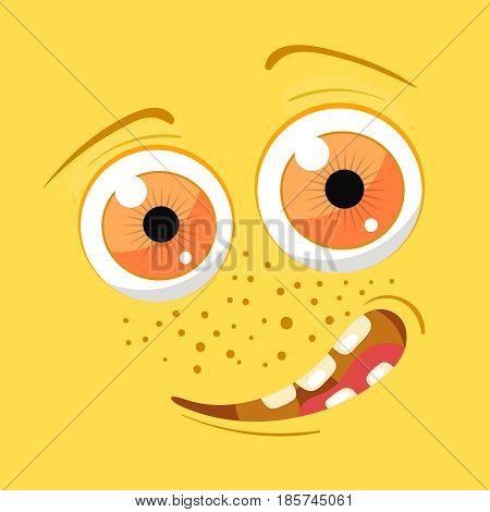 Cartoon monster face. Vector Halloween yellow smiling fairy tale avatar. Vector illustration.