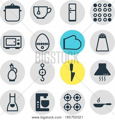 Vector Illustration Of 16 Kitchenware Icons. Editable Pack Of Steelyard, Mixer, Carafe And Other Elements.