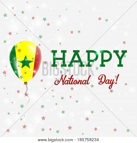 Senegal National Day Patriotic Poster. Flying Rubber Balloon In Colors Of The Senegalese Flag. Seneg