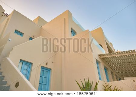 SANTORINI, GREECE - CIRCA AUGUST, 2015: view of Andromeda Villas at morning. Andromeda Villas is a hotel are situated in Imerovigli, Santorini island.