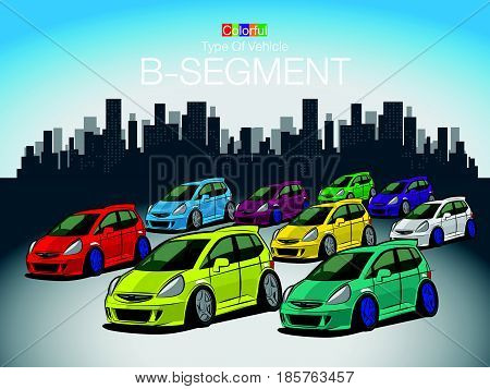 The Colorful Type Of Vehicle B-SEGMENT Created vector art image illustration