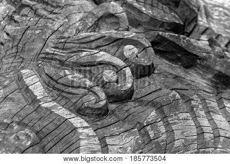 Details of a fine wood carving art. An Transcarpathia art and craft.