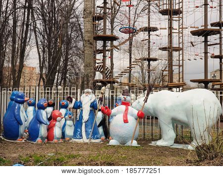 Christmas shapes for decoration of children's holiday in the city Park