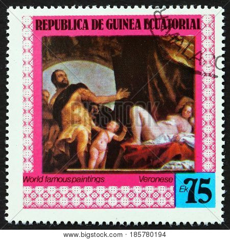 EQUATORIAL GUINEA - CIRCA 1978: a stamp printed in Equatorial Guinea shows Allegory of Love Painting by Paolo Veronese Italian Painter circa 1978