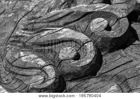 Details of a fine wood carving art. An Transcarpathia art and craft.