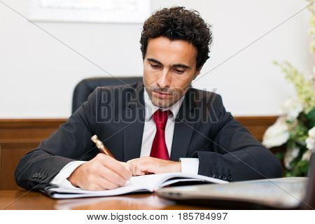 Businessman working in his office