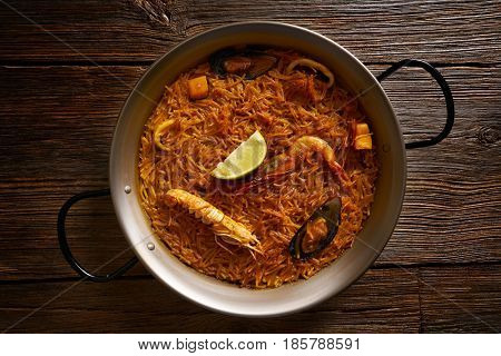 Fideua seafood Paella recipe for two from Valencia Spain