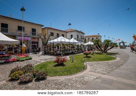 MARINA di CECINA ITALY - May 07 2017: Largo Cairoli during the Kite Festival and the flowers