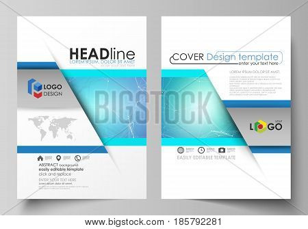 Business templates for brochure, magazine, flyer, booklet or annual report. Cover design template, easy editable vector, abstract flat layout in A4 size. Chemistry pattern, connecting lines and dots, molecule structure, medical DNA research. Medicine conc