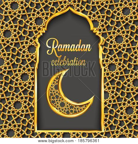 Ramadan Kareem Greeting Card With Traditional Islamic Pattern, Invitation Or Brochure In Eastern Sty