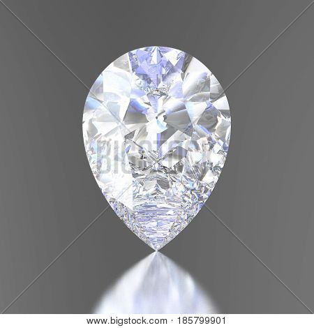 3D illustration diamond teardrop with reflection on a gray background