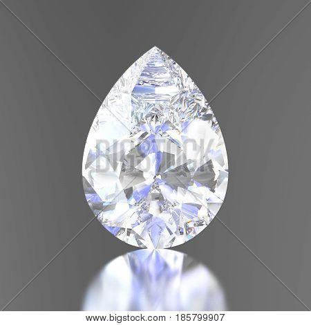 3D illustration diamond teardrop with reflection on a gray background