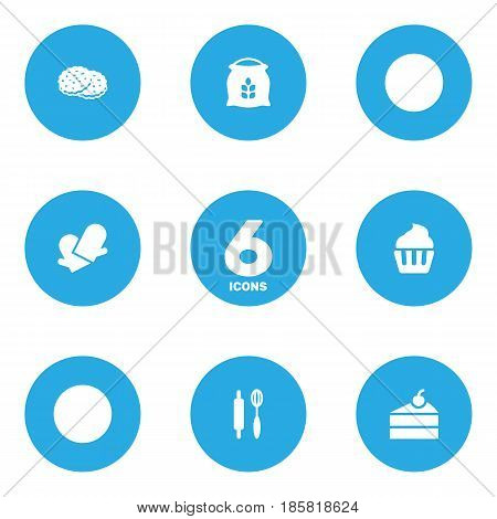 Set Of 6  Icons Set.Collection Of Shortcake, Sweetmeat, Whisk And Other Elements.
