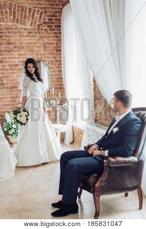 Happy bride and groom on their wedding