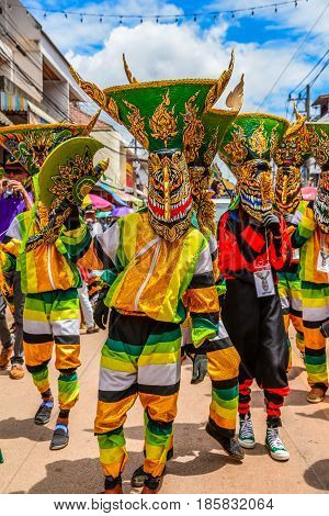 LOEI THAILAND - JUNE 27 2015 : Thai northeastern traditional Phi Ta Khon ghost festival parade on June 27 2015 in Dansai of Loei Thailand