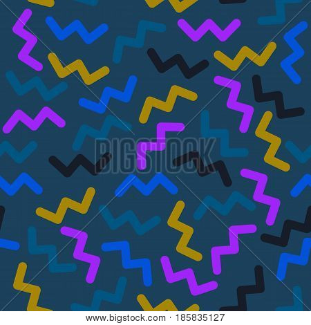 Abstract seamless geometric patterns with zigzags in trendy style Memphis. Fashion of 80s 90s. Vector illustration.