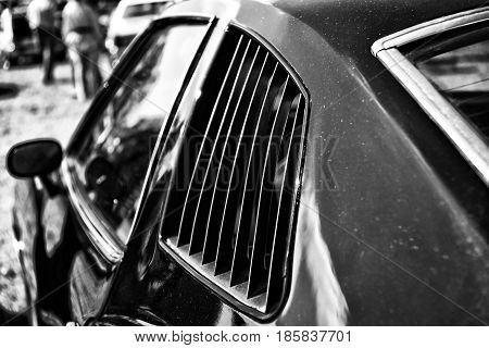PAAREN IM GLIEN GERMANY - MAY 19: Ventilation grilles Mid-size car Pontiac Grand Am (black and white) The oldtimer show in MAFZ May 19 2013 in Paaren im Glien Germany