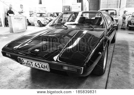 PAAREN IM GLIEN GERMANY - MAY 19: Sport coupe Ferrari Dino 208 GT4 black and white 