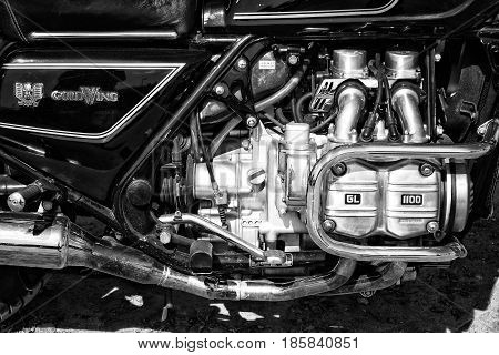 PAAREN IM GLIEN GERMANY - MAY 19: Motorcycle Engine Honda Gold Wing GL1100 black and white 