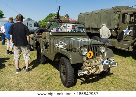 PAAREN IM GLIEN GERMANY - MAY 19: Military vehicles of the U.S. Army Jeep with 50 cal. Browning machine gun 