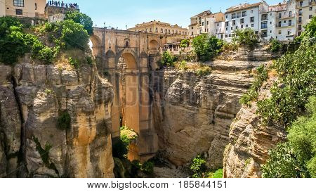 view of buildings over cliff in ronda spain