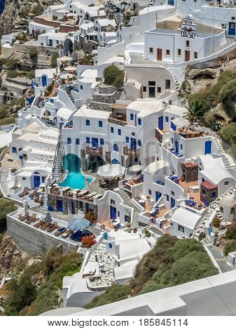 view of oia in santorini, typical greek architecture