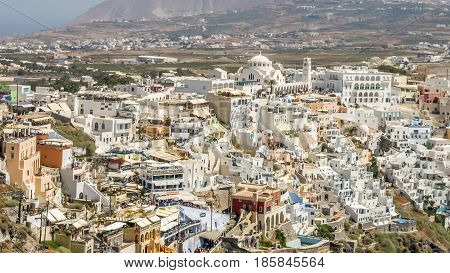 view of oia in santorini, typical greek architecture