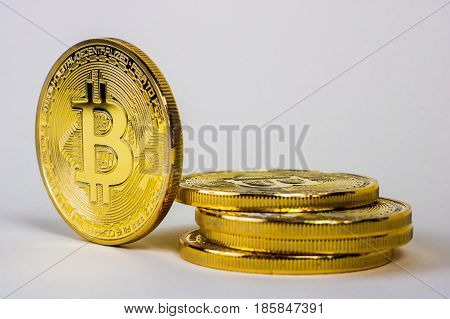 Photo Of Virtual Currency Coin Golden Bitcoin.