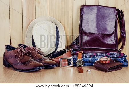 Clothing for mens on the wooden floor