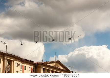 St. Petersburg, Russia - May 09: Flight Military Aeromechanics For Participation In A Parade,russia