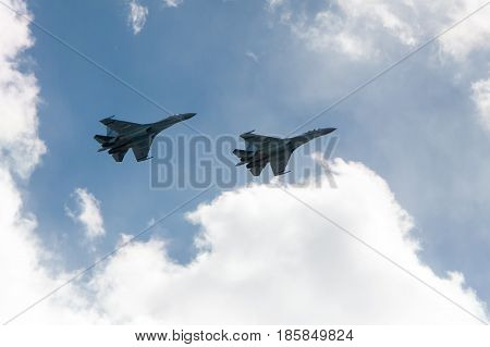 St. Petersburg, Russia - May 09: Flight Military Aeromechanics For Participation In A Parade,russia