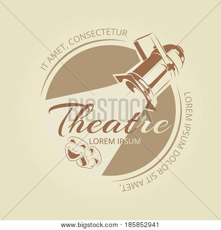 Theatre banner design - art badge with soffit and theatre masks. Vector illustration